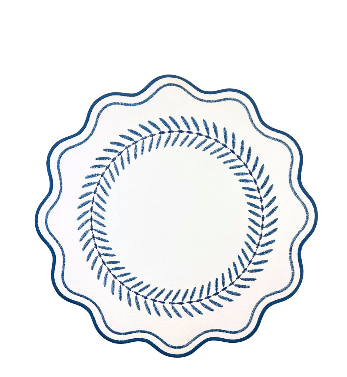 Scalloped Embroidered Feather Placemats - Navy (Set of 4)