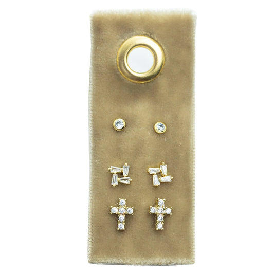 Set of 3 Earrings- Cross