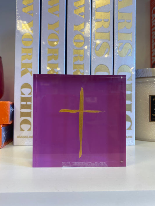 Acrylic Block Cross- Purple