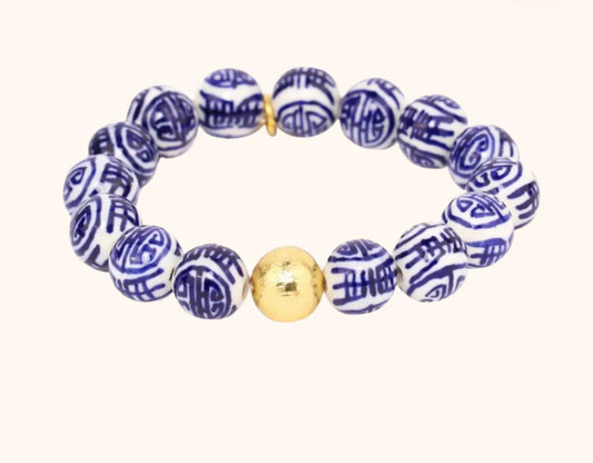 PORCELAIN BEADED BRACELET - DOUBLE HEALTH & LUCK