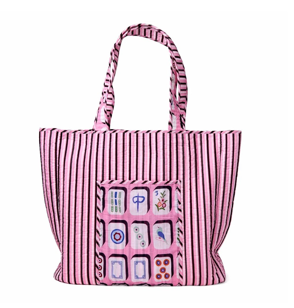 EVIE MAHJONG REVERSIBLE QUILTED TOTE BAG PINK