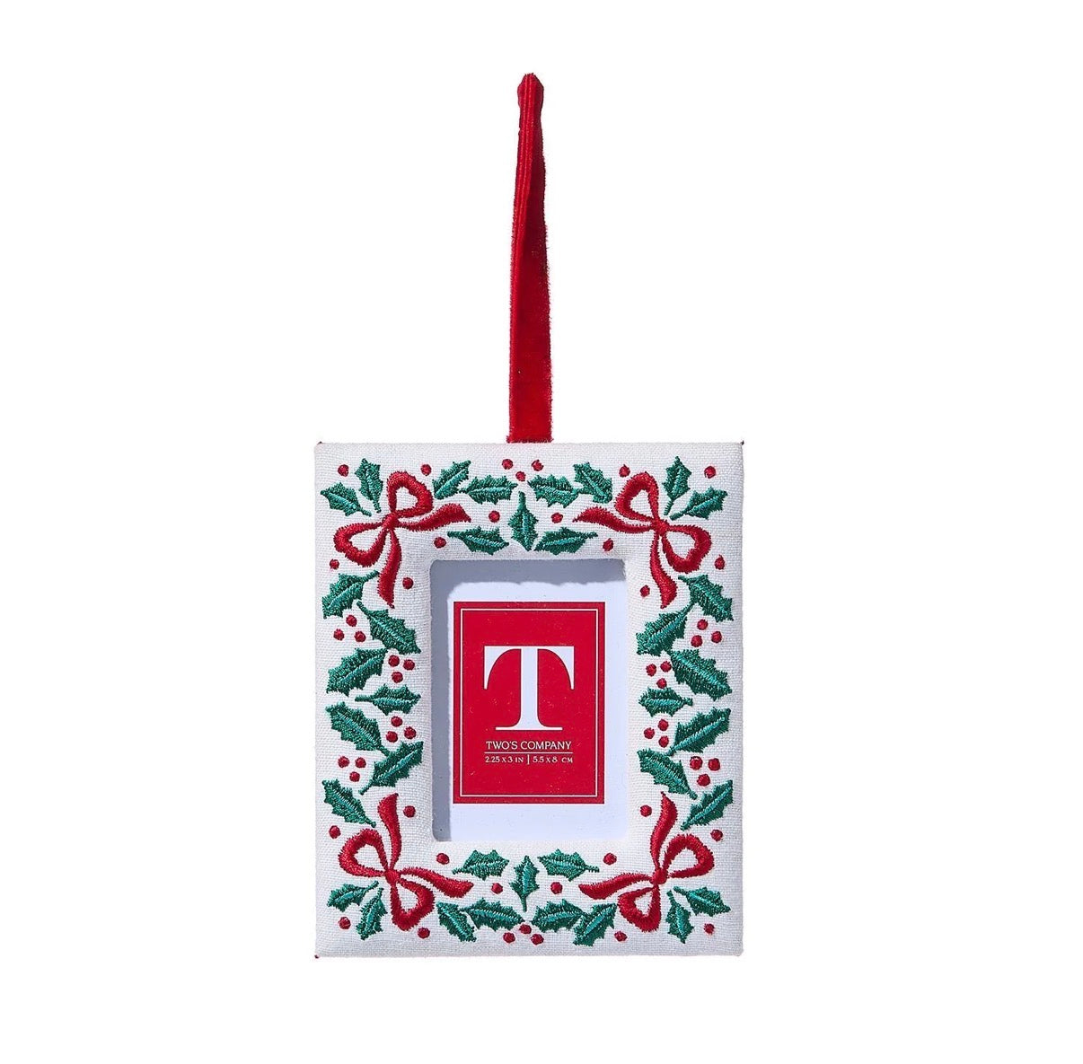 Embroidered Holly Frame Ornament