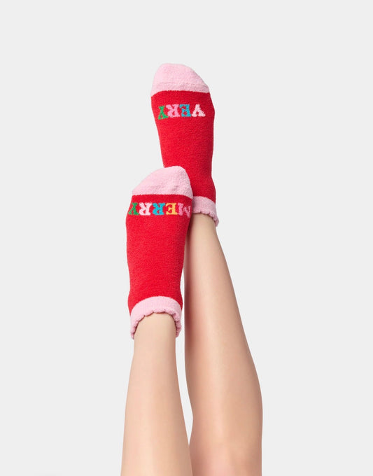 "Very Merry" Home Socks- Red