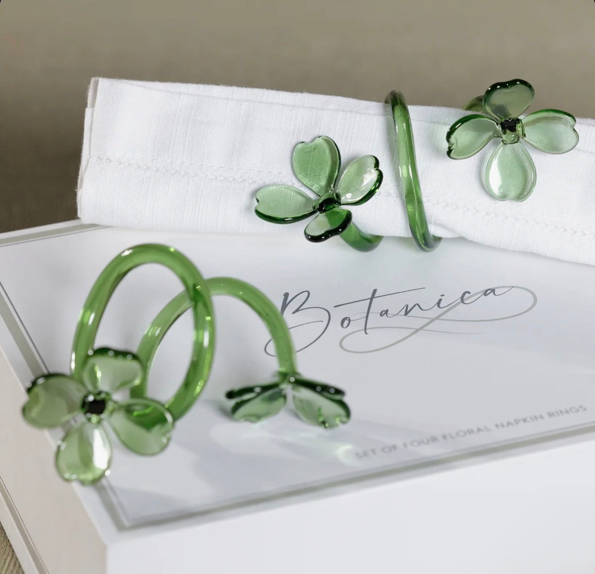 Glass Flower Napkin Rings- Set of 4