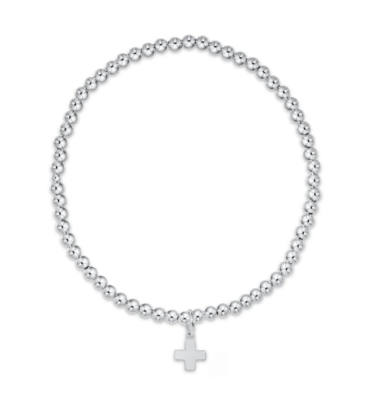 Classic Sterling 3mm Bead Bracelet- Signature Cross Sterling Charm