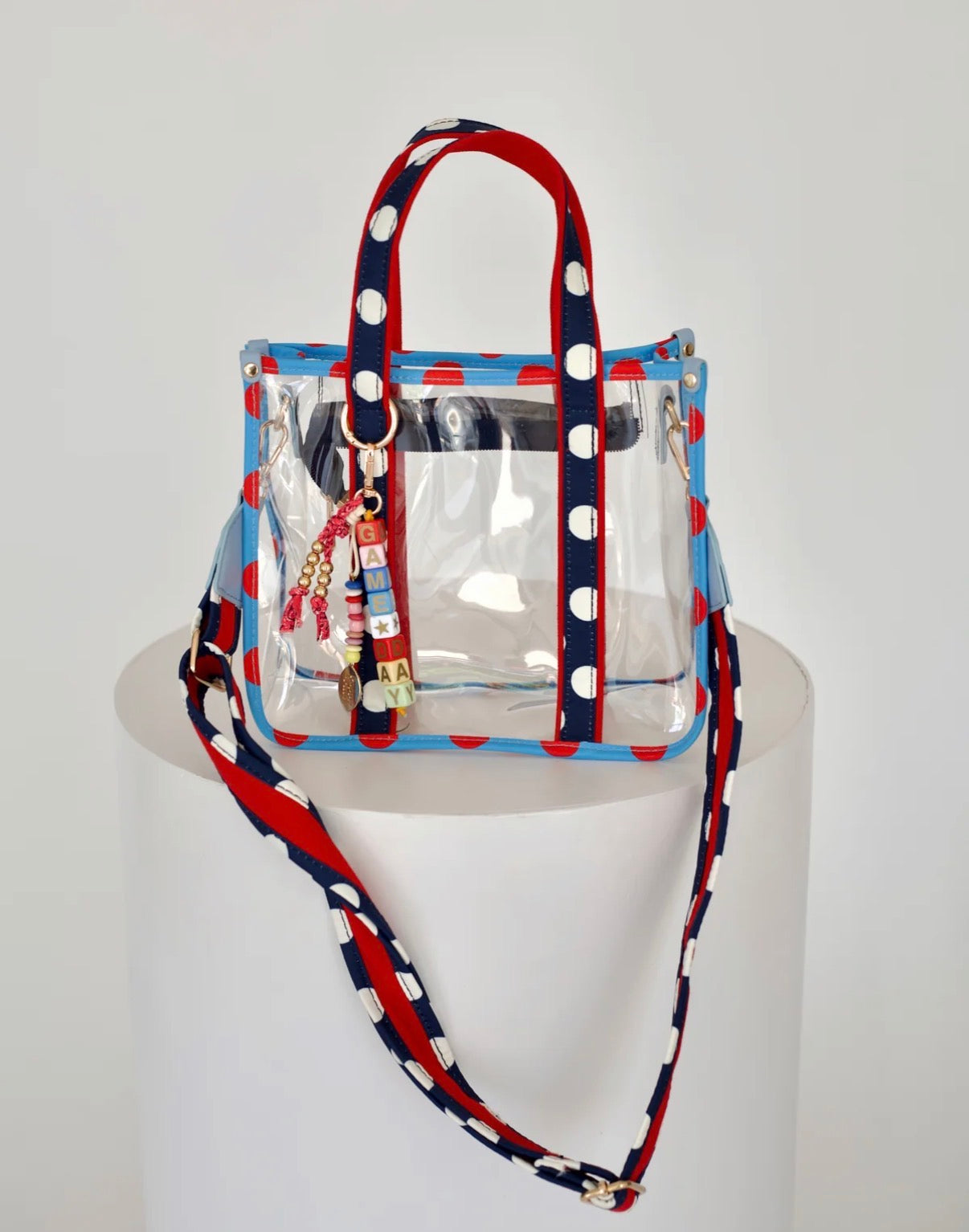 GAME DAY CLEAR STADIUM TOTE - RED & BLUE