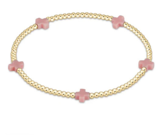 egirl Signature Cross Small Gold Pattern 2mm Bead Bracelet - Pink