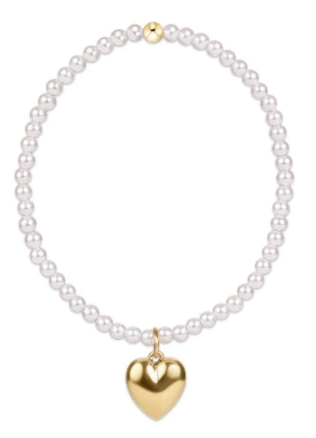 classic pearl 3mm bracelet - love plush gold charm