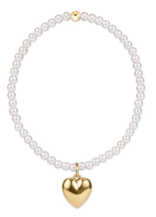 classic pearl 3mm bracelet - love plush gold charm