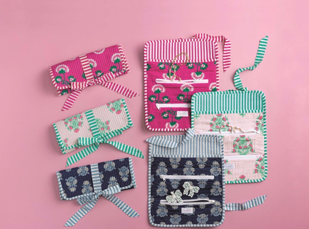 Block Print Jewelry Roll