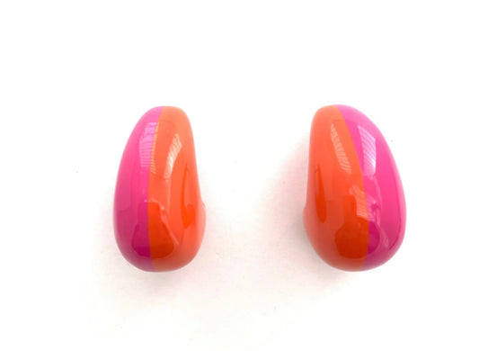 Color Block Teardrop Earrings - Hot Pink & Orange