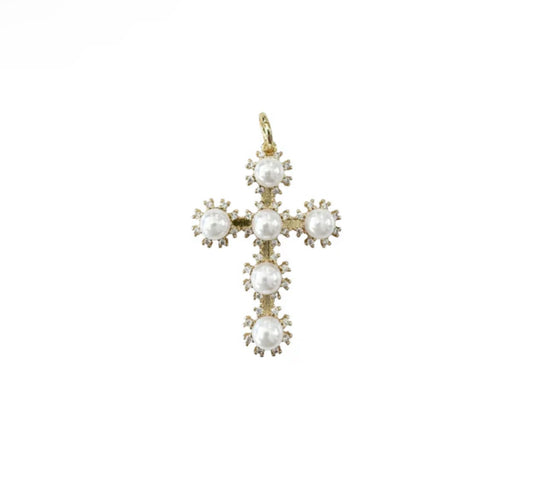 Pearl & CZ Cross Charm
