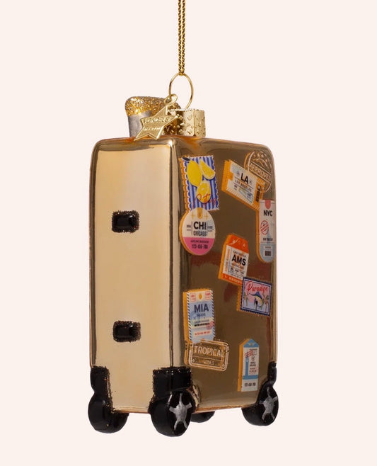 Gold Suitcase with Stickers Ornament