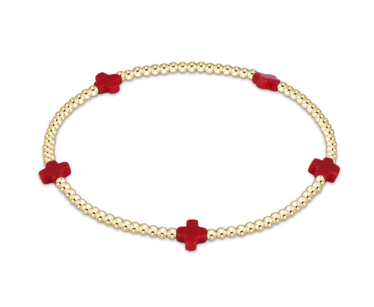egirl Signature Cross Small Gold Pattern 2mm Bead Bracelet - Red