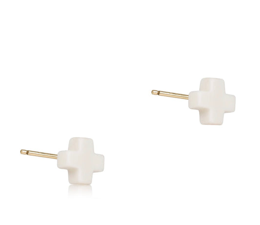 Signature Cross Small Stud- Off White