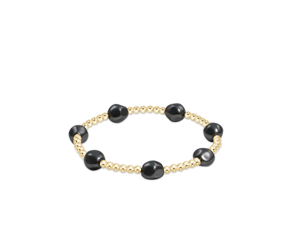 Admire Gold 3mm Bead Bracelet - Pearl - Dark Grey
