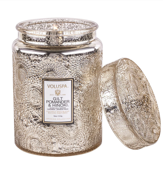 Gilt Pomander and Hinoki Large Jar Candle 18oz