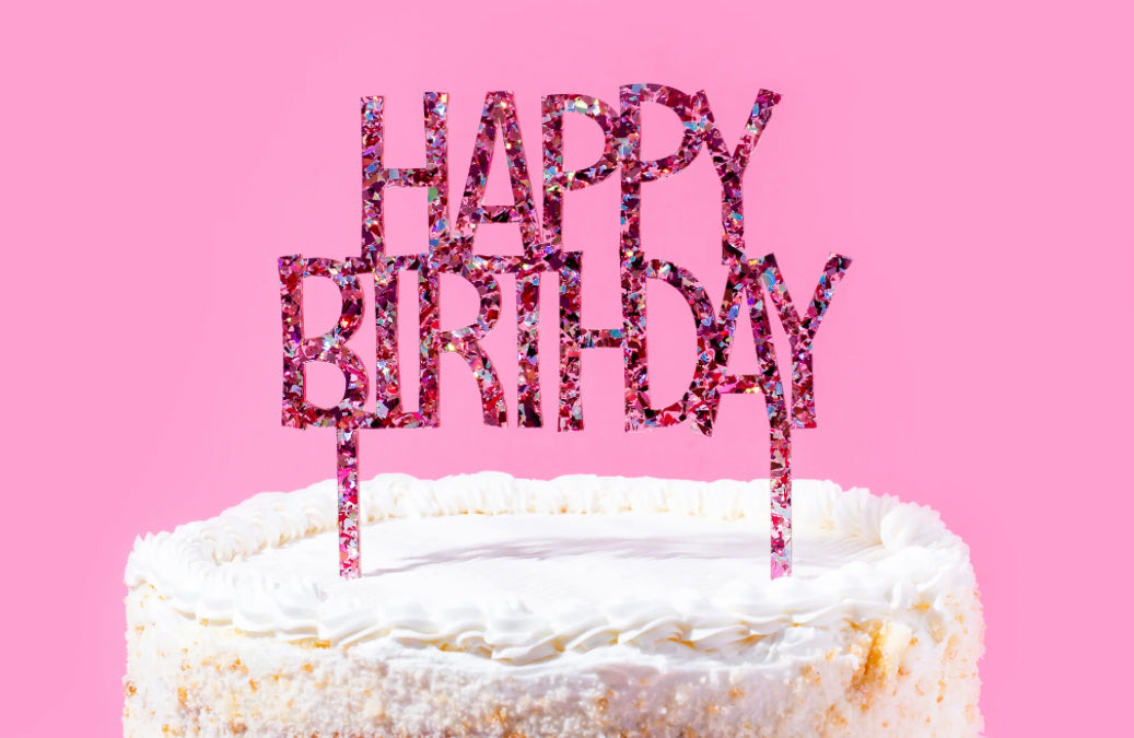 Pink Happy Birthday Cake Topper