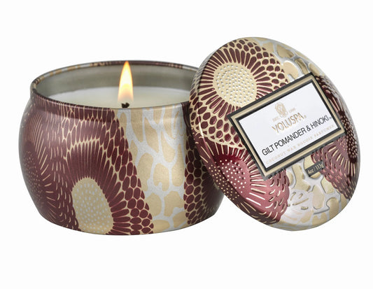 Gilt Pomander and Hinoki Mini Tin Candle 4oz