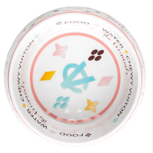 White Chewy Vuiton Dog Bowl- Large