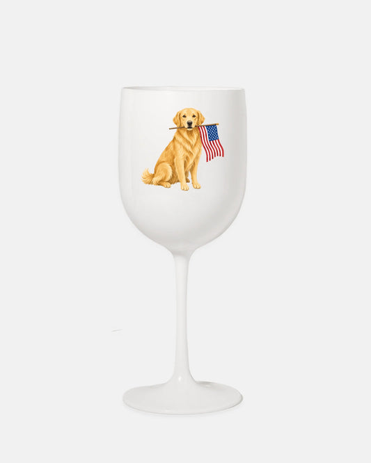 All American Pup Wine Glass - White