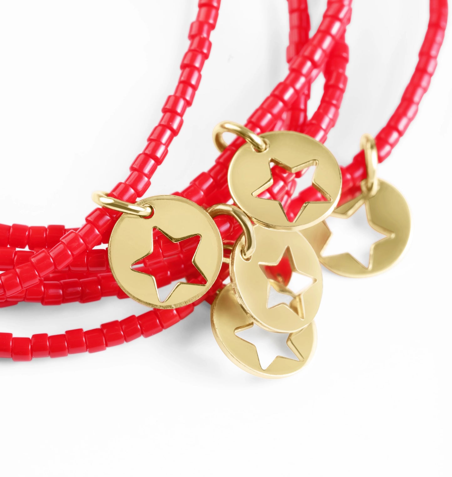 Hope classic bracelet - bright red star small gold disk