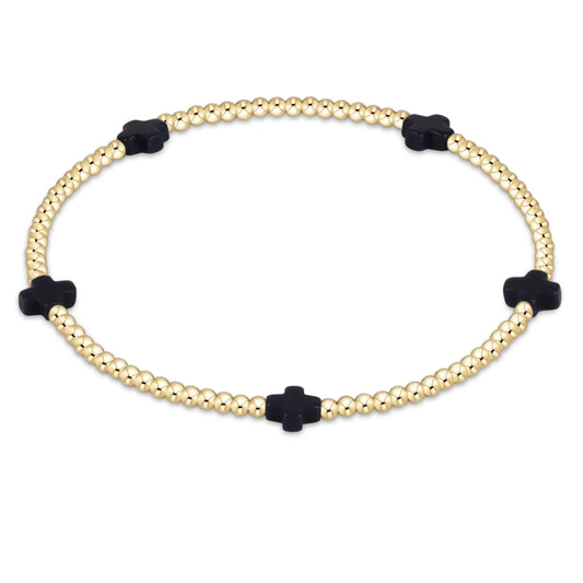Signature Cross Small Gold Pattern 2mm Bead Bracelet- Navy
