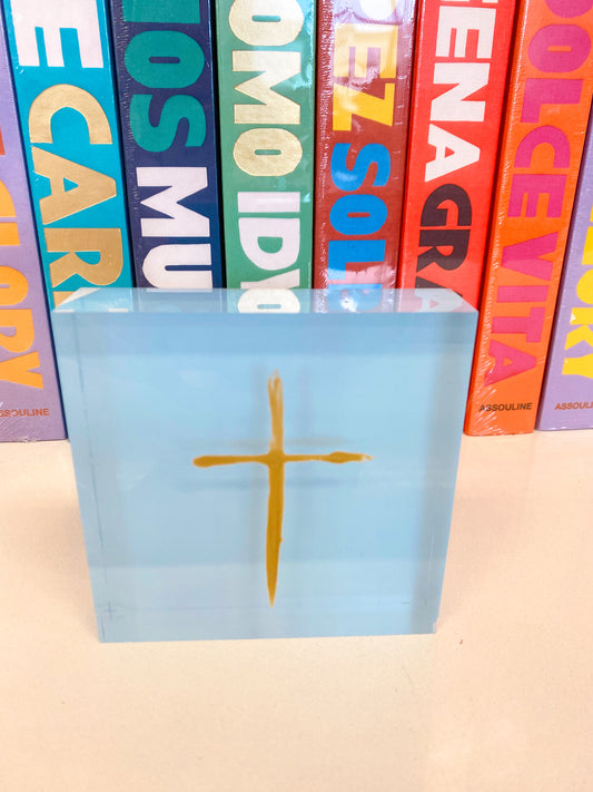Acrylic Block Cross- Blue