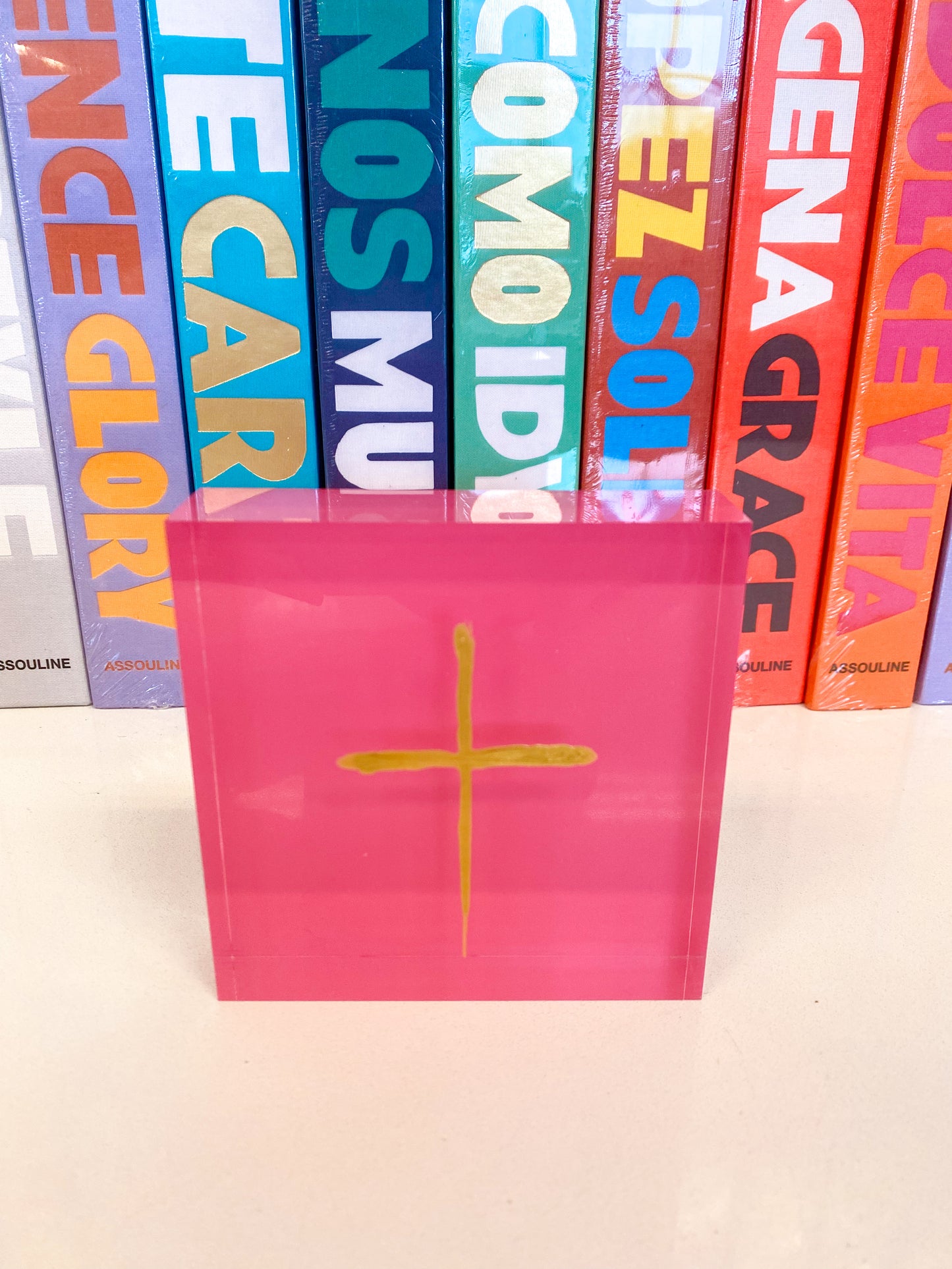 Acrylic Block Cross- Hot Pink