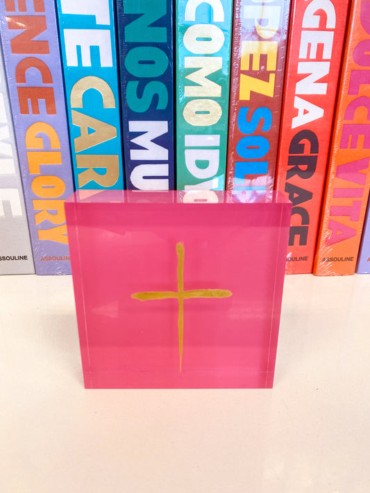 Acrylic Block Cross- Hot Pink