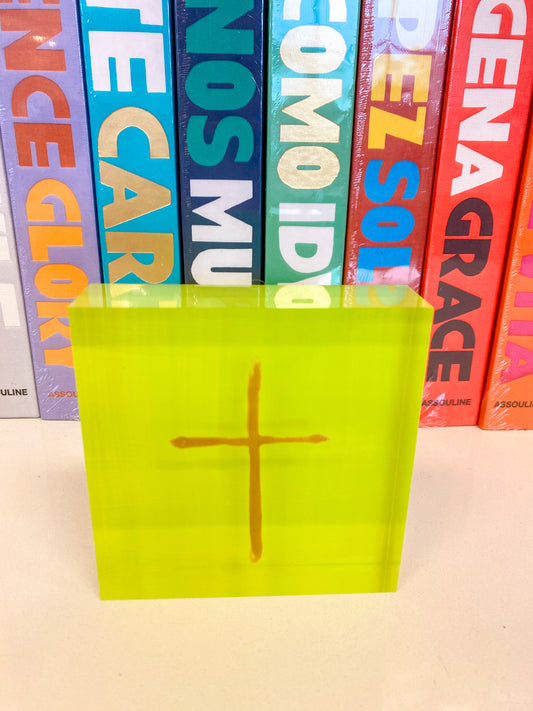 Acrylic Block Cross- Lime Green