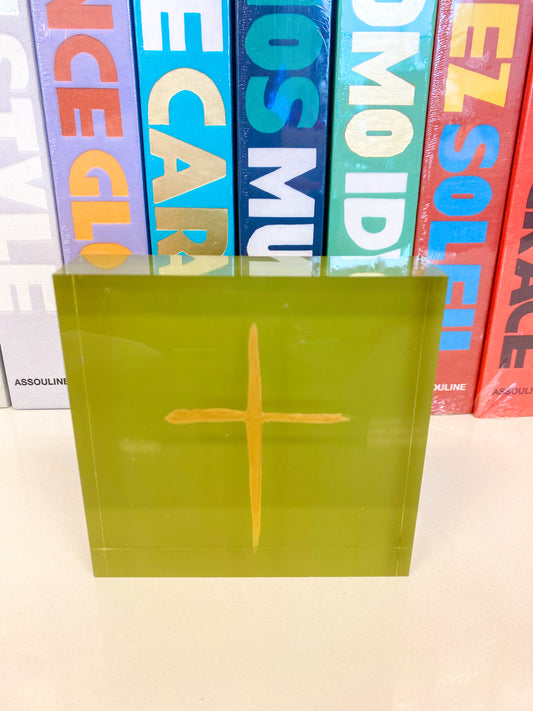 Acrylic Block Cross- Olive