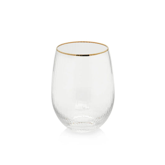 Optic Stemless Wine Glass with Gold Rim