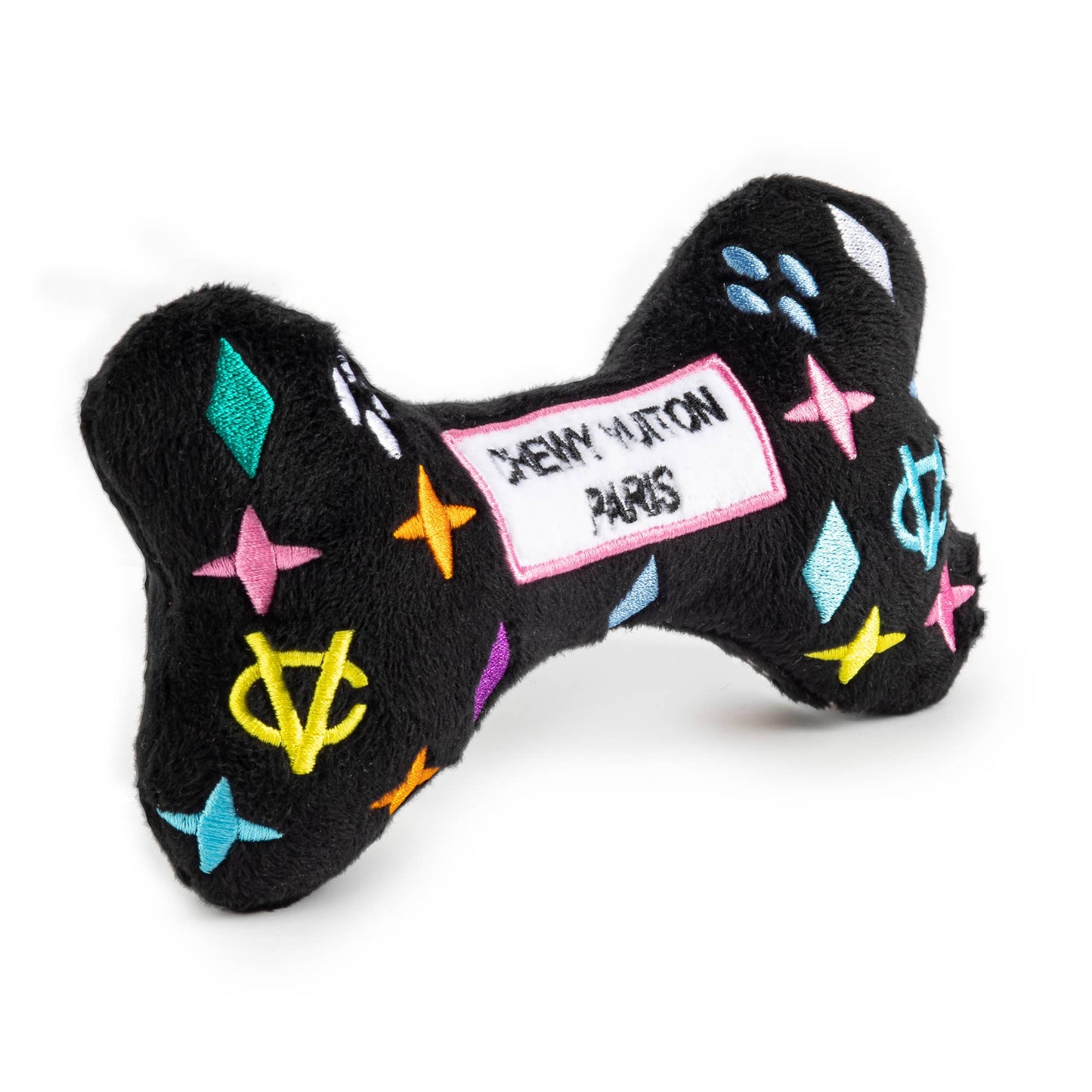 Black Monogram Chewy Vuiton Bone Squeaker Dog Toy: Large