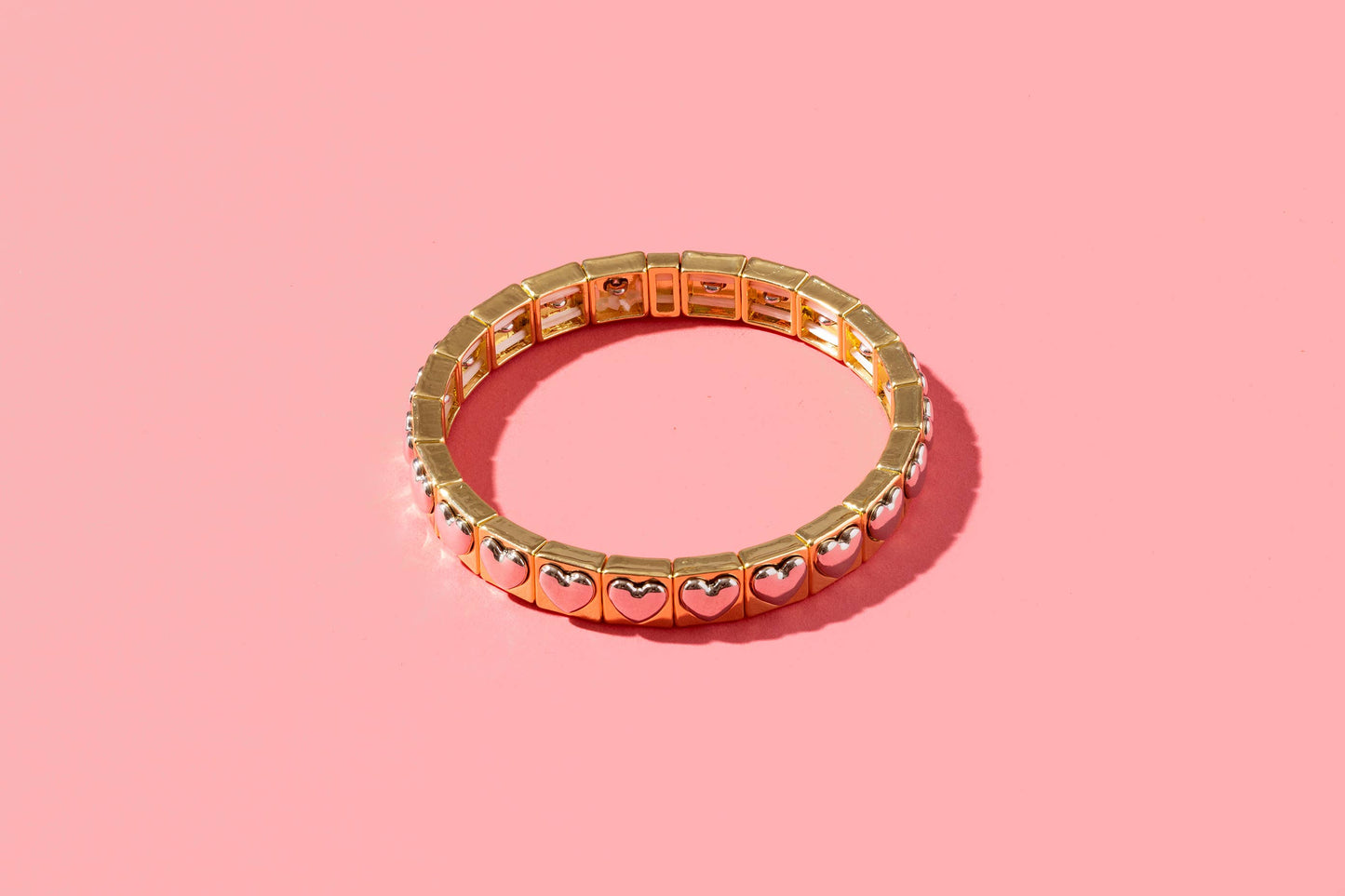 Enamel Stretch Bracelet - Green w/ Pink Circle Stones - Zoe