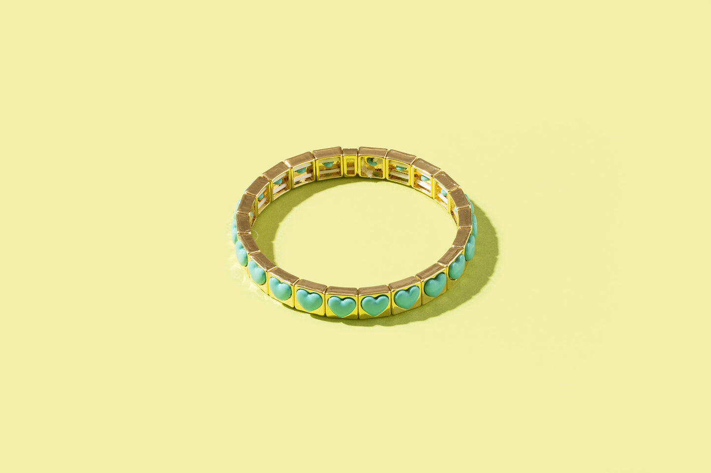 Enamel Stretch Bracelet -Gold w/ Rainbow Small Rectangle Stones - Penelope