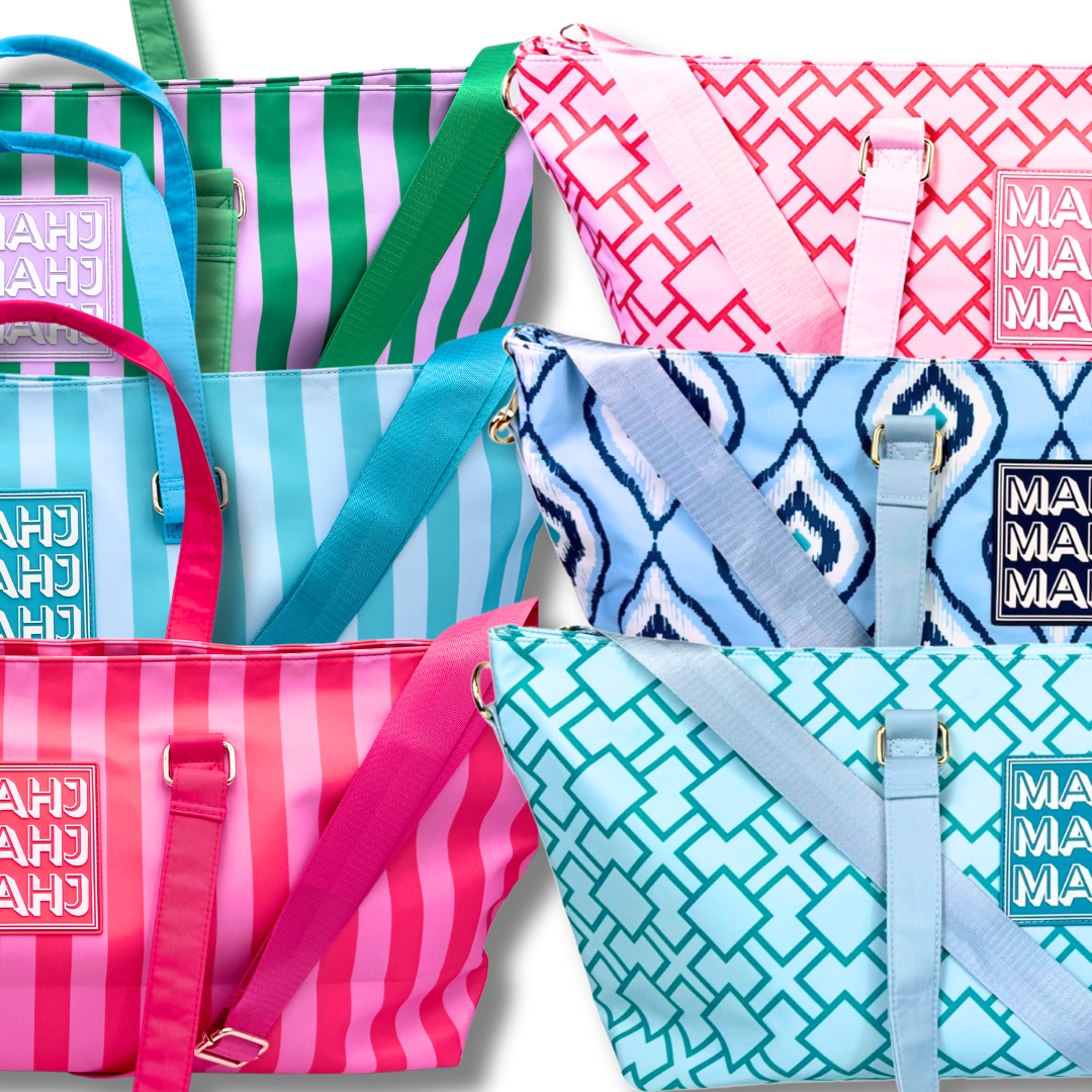 Premium Mahjong Tote Bag | Zipper, Perfect Width and Height | Carry All your Mah Jongg Accessories: Stripes- Green & Blue Tote Bag