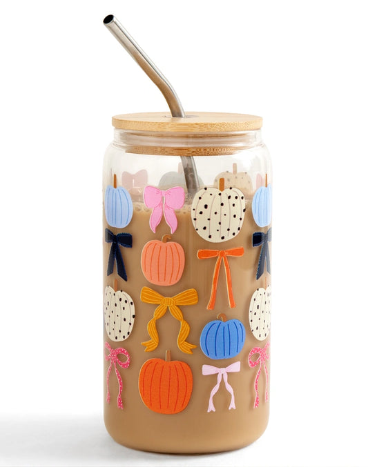 Pumpkin and Bow Glass Can