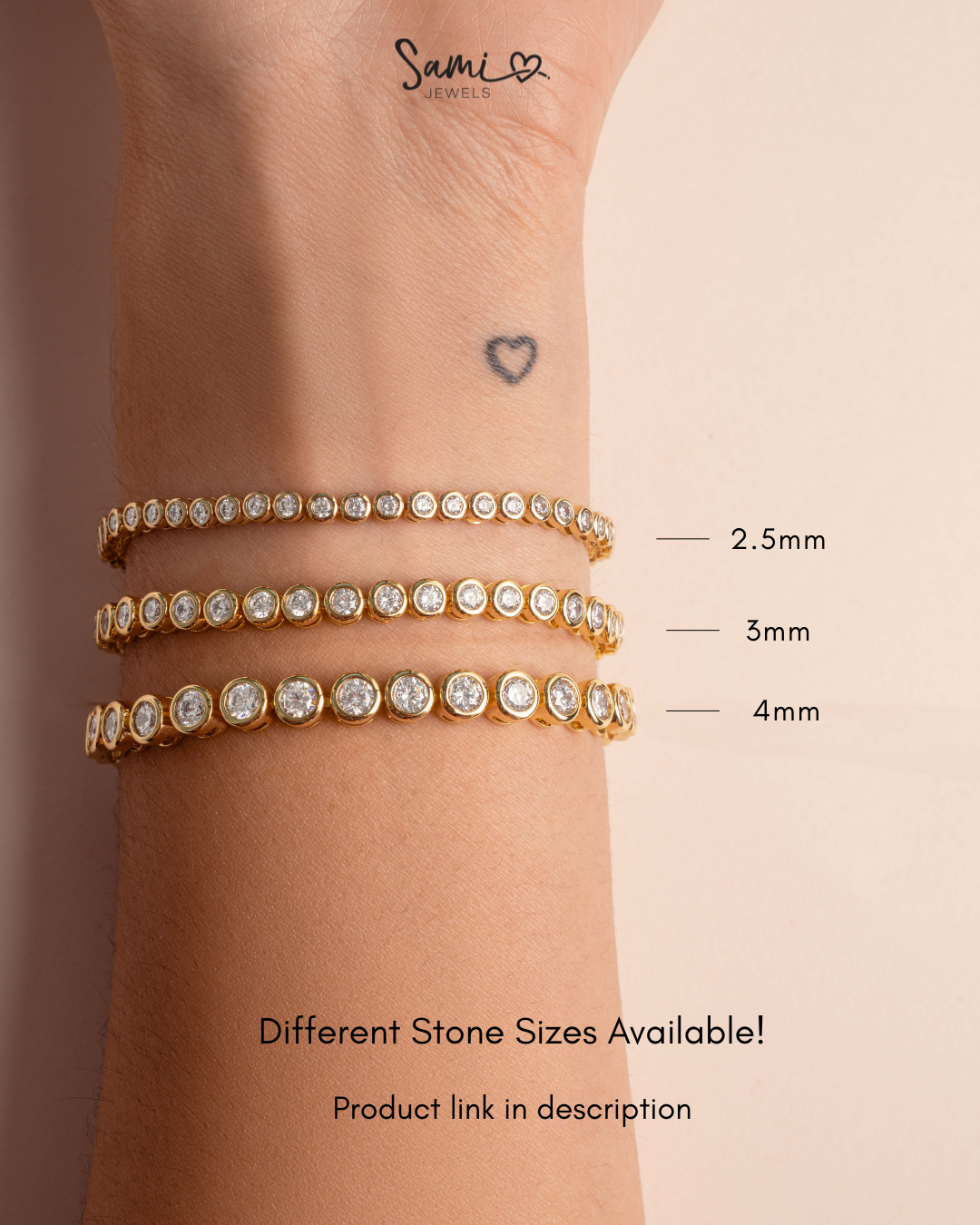 3mm Round Bezel Tennis Bracelet: Gold / 6.25"