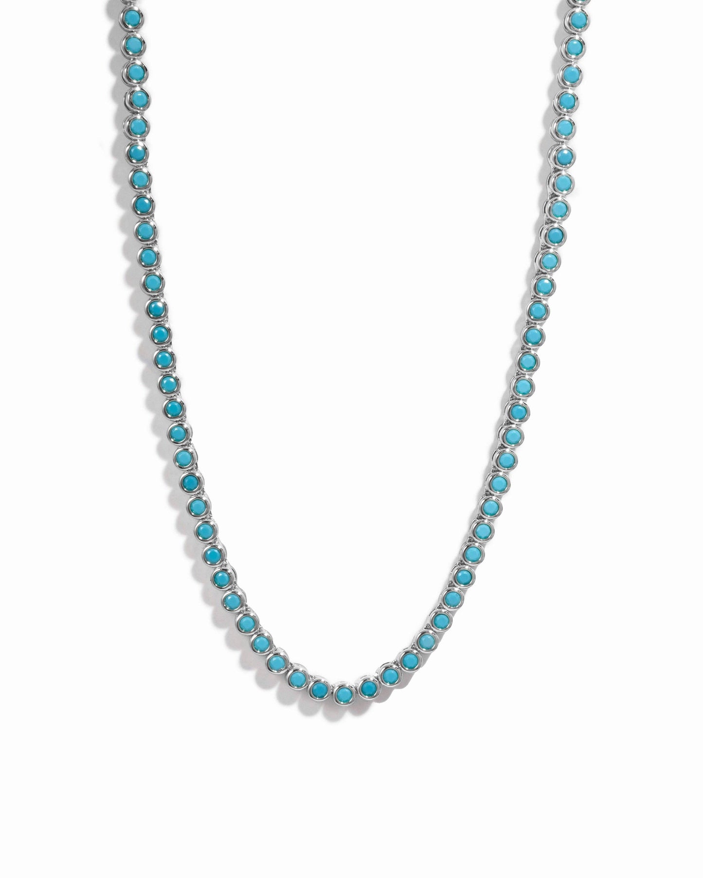 Round Turquoise Tennis Necklace: Gold / 16"
