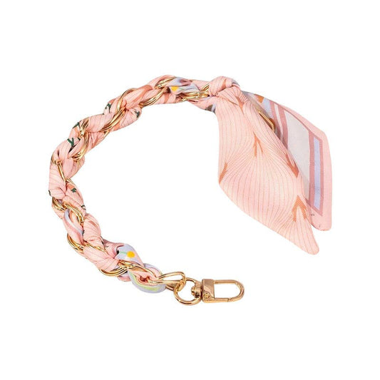 Gold Phone Chain with Scarf Light Pink- Short: Light Pink