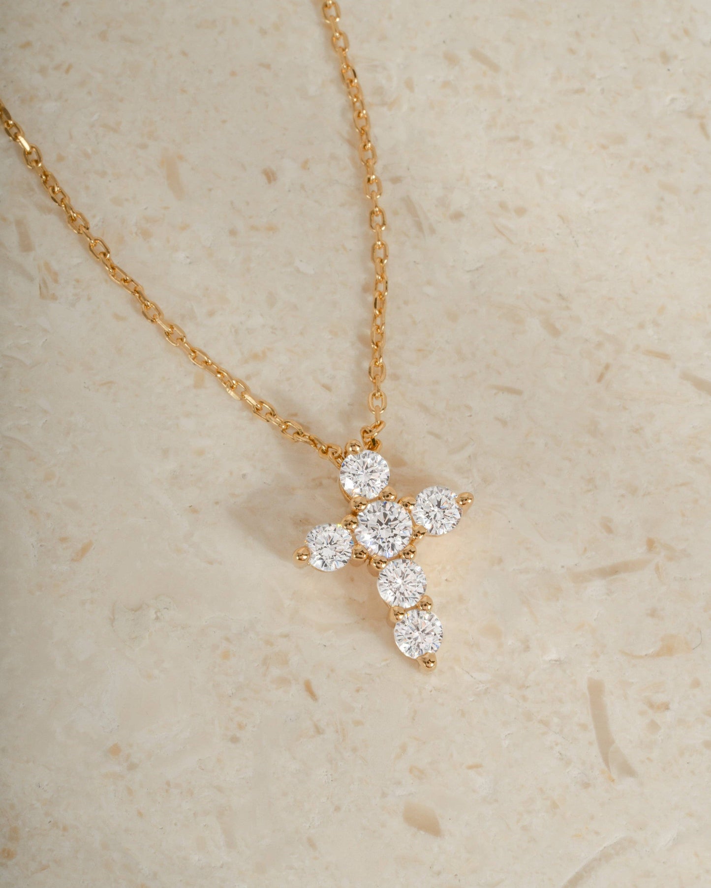 Small Studded Cross Necklace: Gold