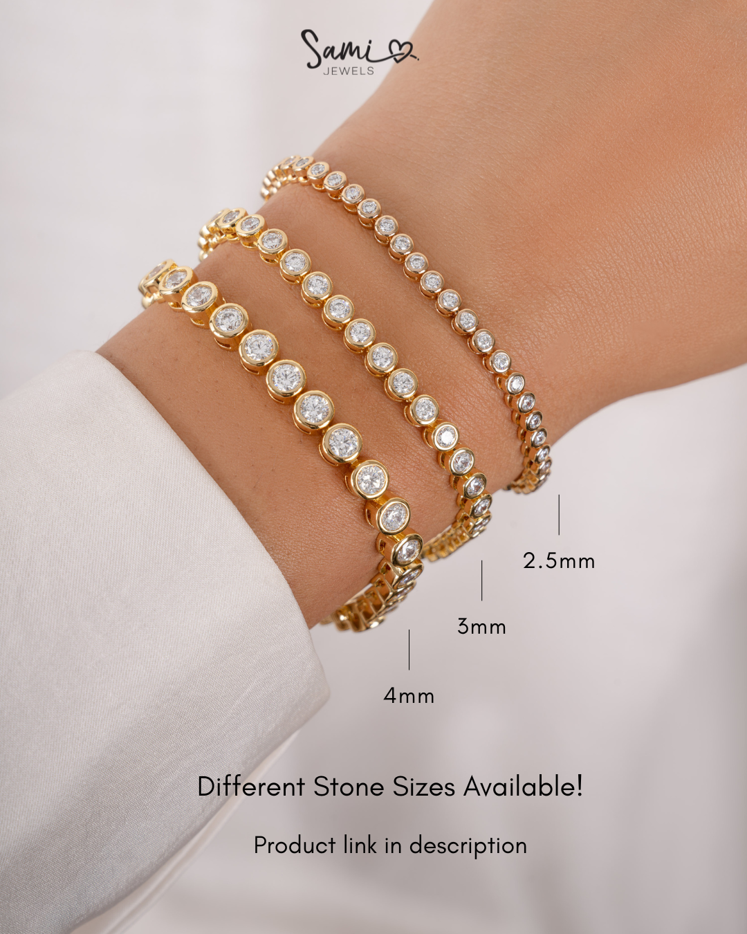 3mm Round Bezel Tennis Bracelet: Gold / 6.25"