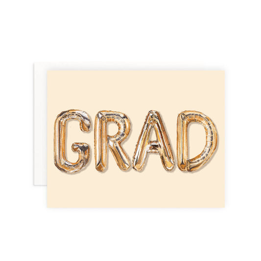 Grad Gold Mylar Balloons Graduation Greeting Card: Single Card