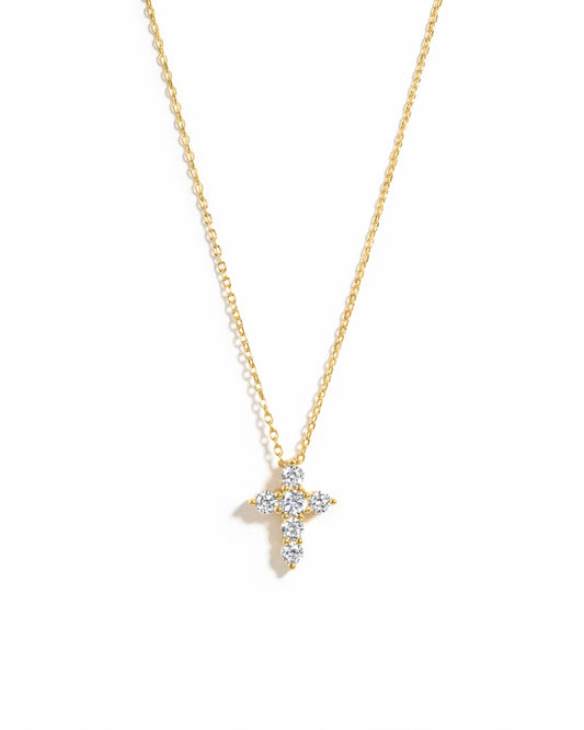 Small Studded Cross Necklace: Gold