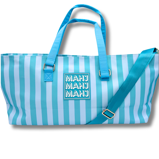 Premium Mahjong Tote Bag | Zipper, Perfect Width and Height | Carry All your Mah Jongg Accessories: Stripes- Green & Blue Tote Bag