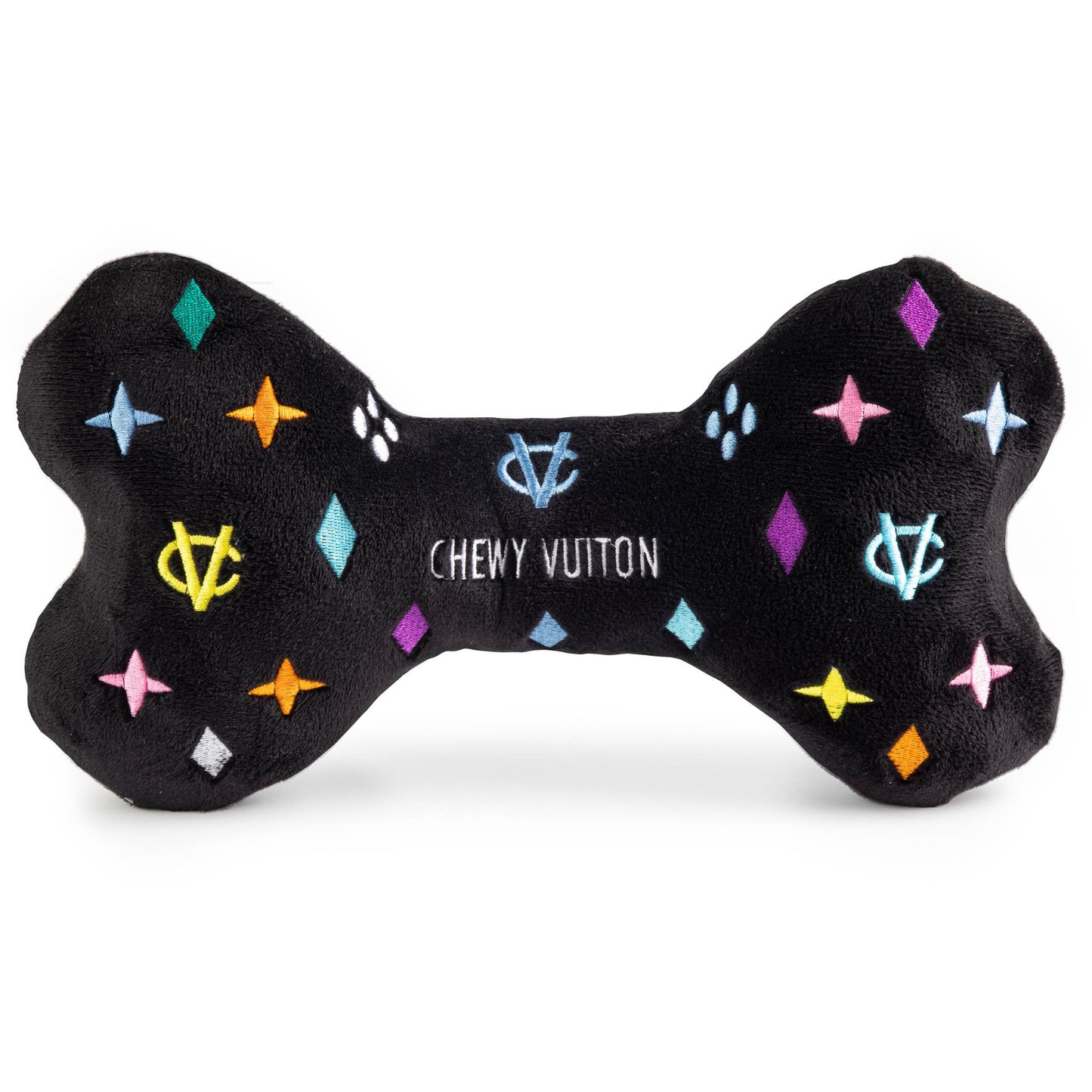 Black Monogram Chewy Vuiton Bone Squeaker Dog Toy: Large