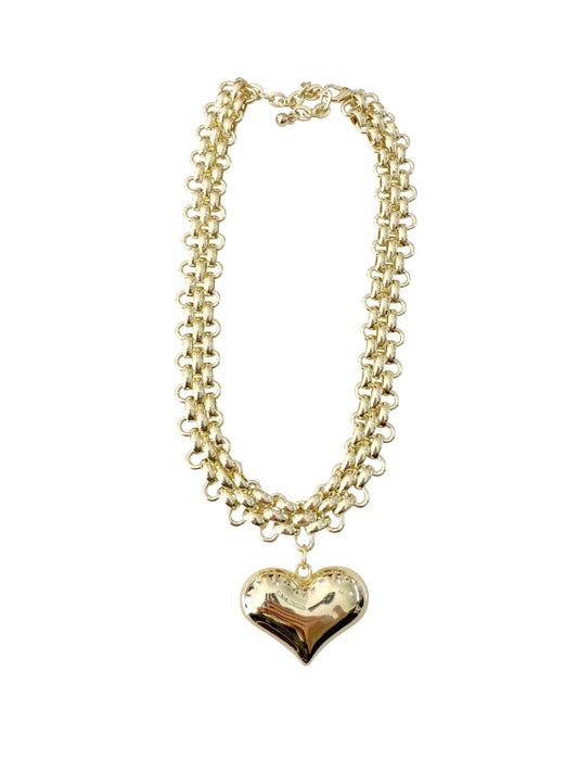 Nellie Gold Necklace with Puffy Heart