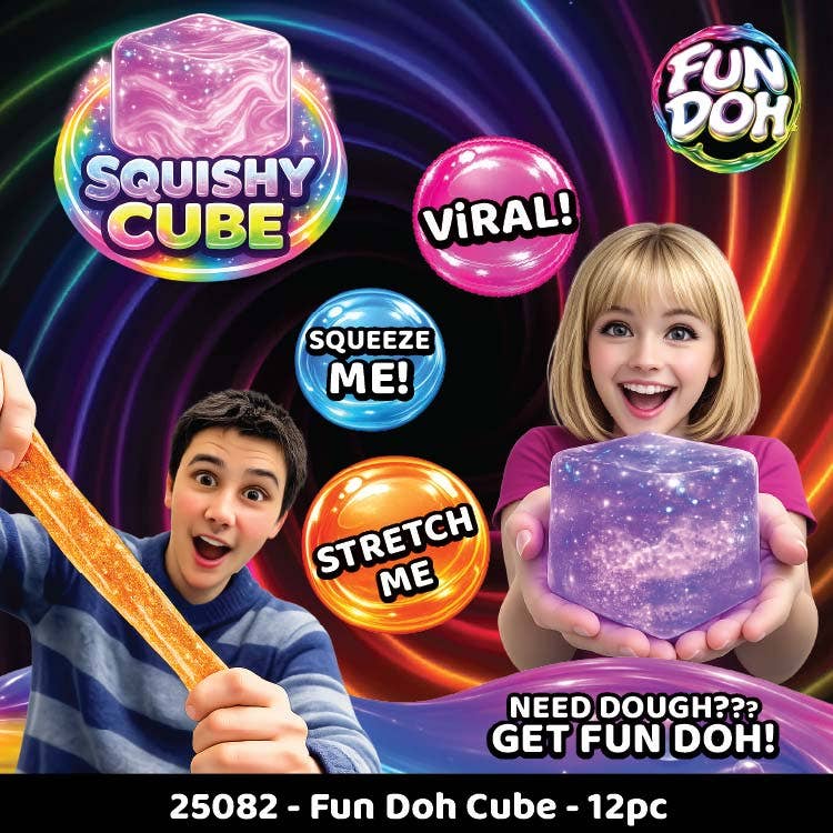 Fun Doh Squish & Squeeze Sparkle Cube Fidget Toy
