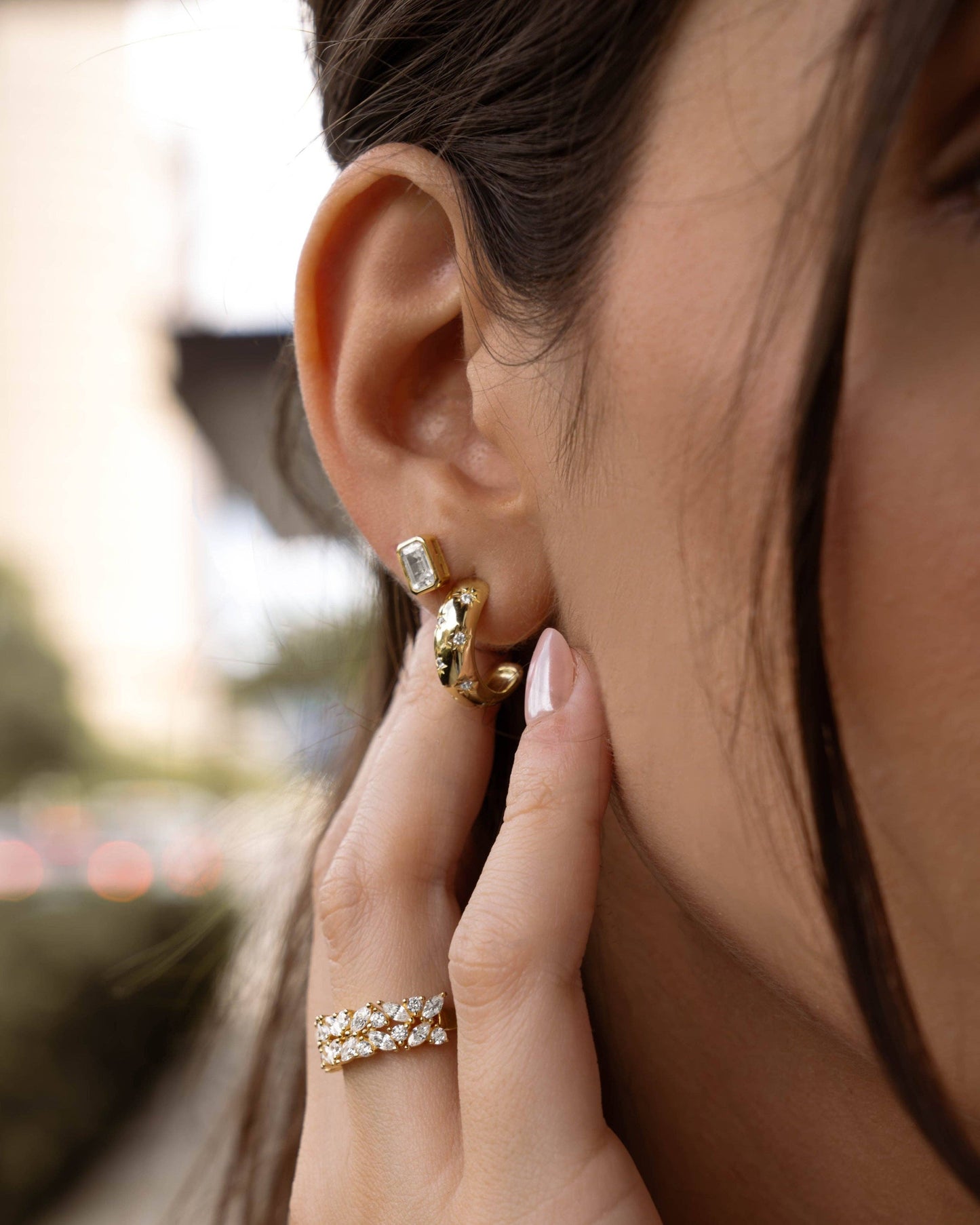 Emerald Cut Stud Earrings: Gold
